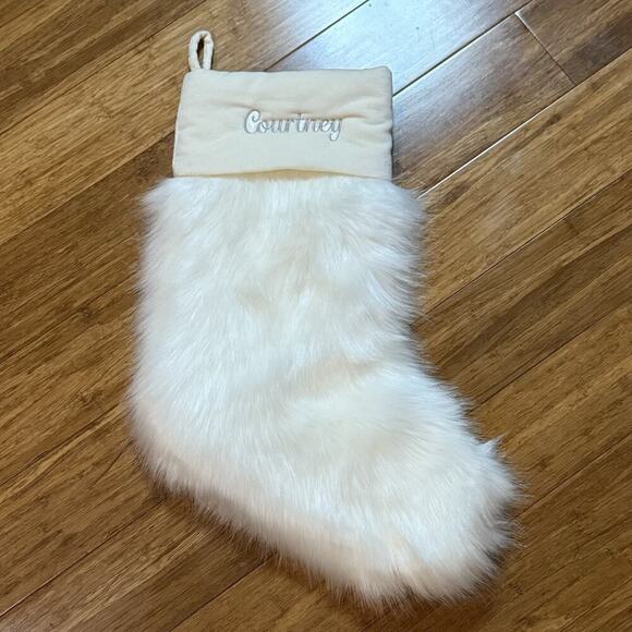Pottery Barn Other - Pottery Barn Faux Fur Fox Ivory Velvet Christmas Stocking Embroidered Courtney